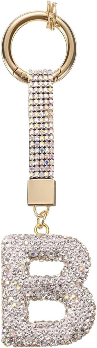 White Rhinestone Letter B Keychain