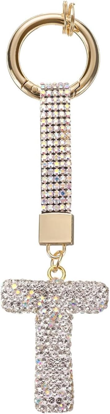 White Rhinestone Letter T Keychain
