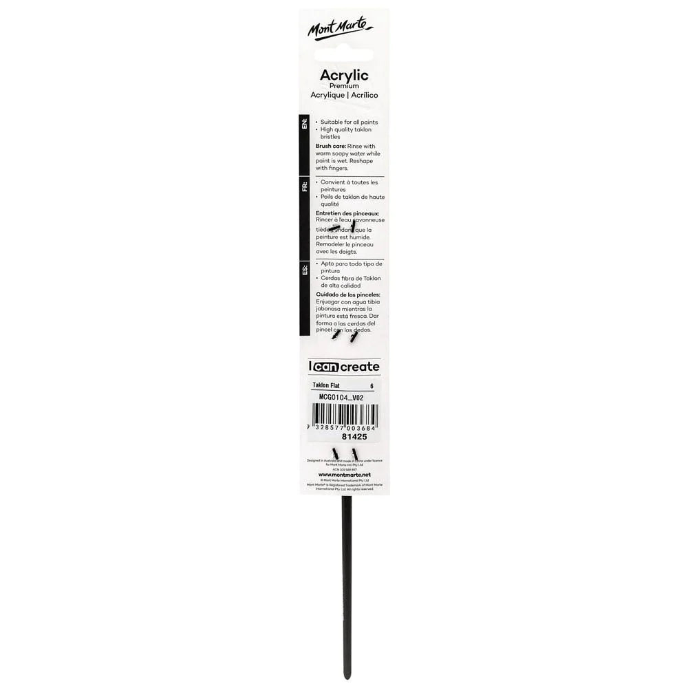 Mont Marte Mont Martee Artist Brush Taklon Flat Long 6