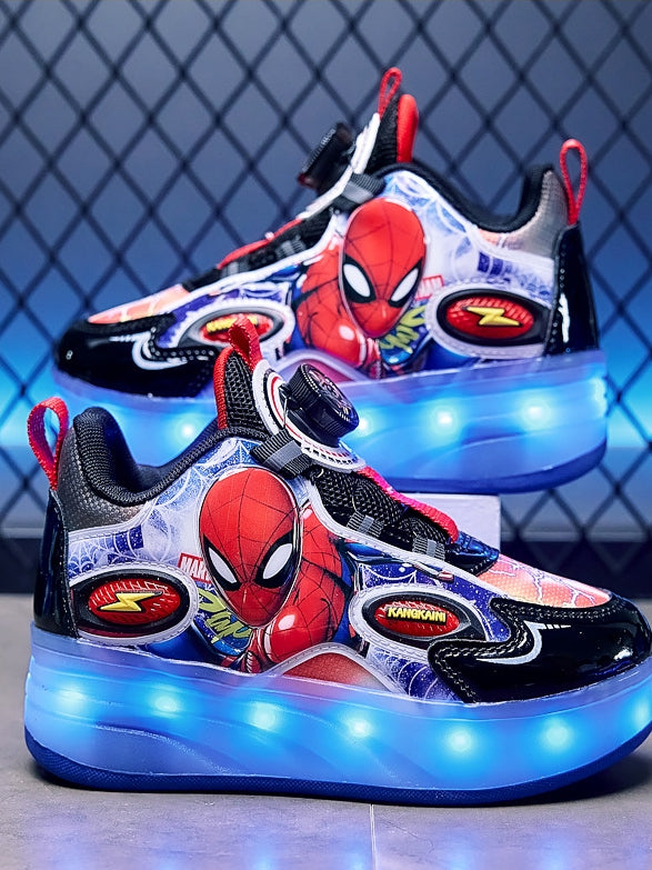 Spider-Man Roller Skate Shoes with LED Lights – Size 28–37