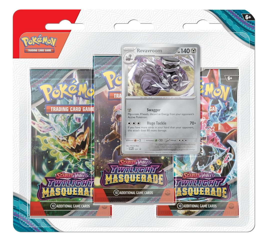 Pokemon Scarlet & Violet - Twilight Masquerade 3 Booster Packs (Revavroom & Snorlax- Assorted Promo's, Items Sold Randomly)