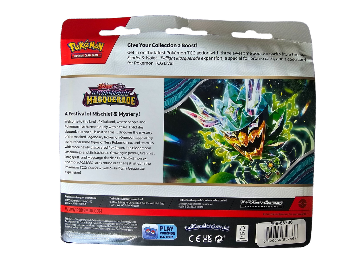 Pokemon Scarlet & Violet - Twilight Masquerade 3 Booster Packs (Revavroom & Snorlax- Assorted Promo's, Items Sold Randomly)