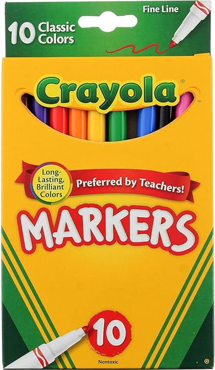 Crayola 58-7726 Classic Fine Line Markers Assorted Colors 10 Count, 2 Pack
