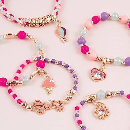 Make It Real - Juicy Couture Mini Crystal Sunshine - DIY Charm Bracelet Making Kit - Friendship Bracelet Kit with Swarovski Crystal Charms - Arts & Crafts Bead Kit for Girls - Makes 5 Bracelets