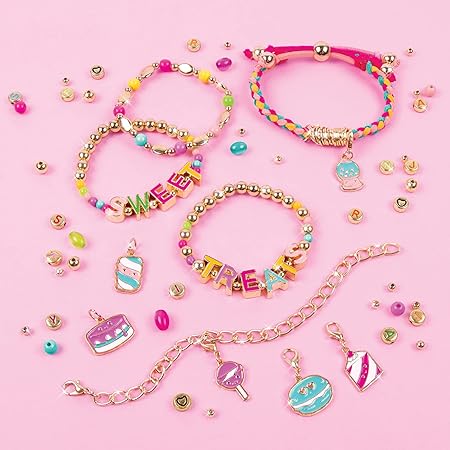 Make It Real: Sweet Treats DIY Bracelet Kit - Create 7 Charm Bracelets, 280 Pieces Included, Make Dessert Themed Eye-Catching Bracelets, DIY All-in-One Kit, Tweens & Girls, Arts & Crafts, Ages 8+