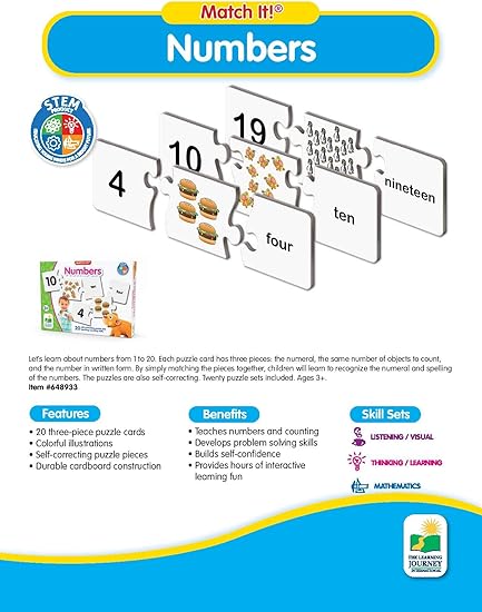 The Learning Journey: Match It! - Numbers - Self-Correcting Number & Counting Puzzles, 3" H x 9" W x 0.1" D