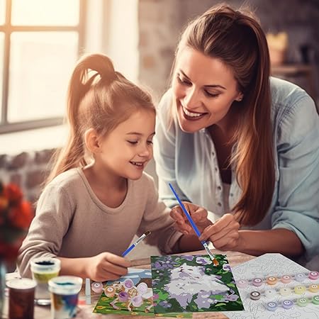 Paint-by-Numbers for Kids Ages 8-12 - Acrylic Paint Set, Paint by Numbers, Glow in The Dark, DIY Craft, Include 3 Canvas Framed with 30 Pots, 5 Brushes, Horse Paint by Number, Wooden Crafts to Paint