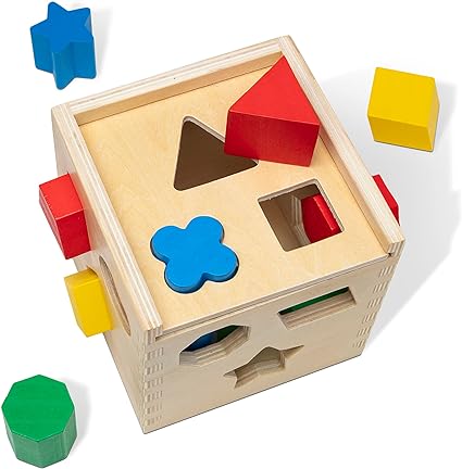 Melissa & Doug Shape Sorting Cube - Classic Wooden Toy With 12 Shapes