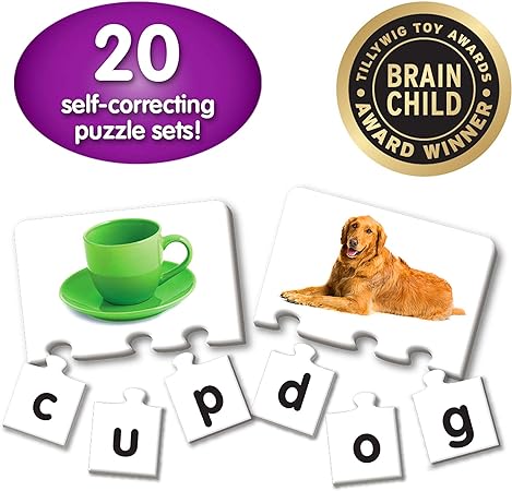 The Learning Journey: Match It! - Letters - 20 Piece Self-Correcting Spelling Puzzles for Three Letter Words with Matching Images - Learning to Read Games for Ages 4 and Up - Award Winning Toys