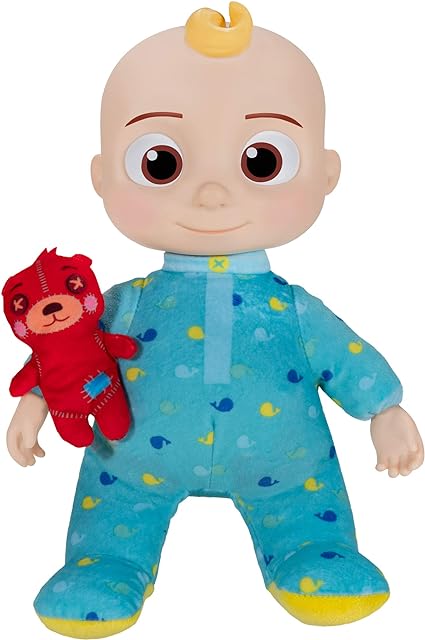 CoComelon Official Musical Bedtime JJ Doll, Soft Plush Body – Press Tummy and JJ Sings Clips from ‘Yes, Yes, Bedtime Song,’ – Includes Feature Plush and Small Pillow Plush Teddy Bear, Multi