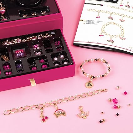 Make It Real - Juicy Couture Glamour Box Jewelry Set - Jewelry Box & Charm Bracelet Making Kit for Girls & Teens - Friendship Bracelet Kit with Beads, Chains, Charms & Jewelry Storage Box - Ages 8+