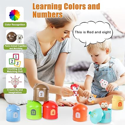 Learning Toys for Toddlers 1 2 3 Year Old, 24 Pcs Farm Animals Toy, Montessori Toys, Counting, Matching & Sorting Fine Motor Games, Christmas Birthday Easter Gift for Baby Boys Girls Age 12-18 Months