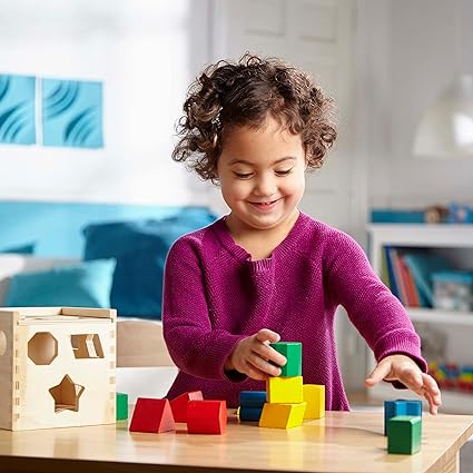 Melissa & Doug Shape Sorting Cube - Classic Wooden Toy With 12 Shapes