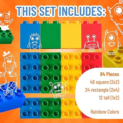 Strictly Briks Toy Large Building Blocks for Kids and Toddlers, Big Bricks Set for Ages 3 and Up, 100% Compatible with All Major Brands, Blue, Green Red and Yellow, 84 Pieces