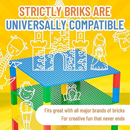 Strictly Briks Toy Building Block - Classic Stackable Baseplates 10x10 Inch Brik Tower for Baby, 4 Baseplates & 30 Stackers - Blue, Green, Red & Yellow, 34 Pc