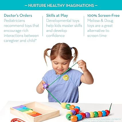 Melissa & Doug Primary Lacing Beads - Educational Toy With 30 Wooden Beads and 2 Laces - Beads For Toddlers, Fine Motor Skills Lacing Toys For Toddlers And Kids Ages 3+, 8inx8inx2in, Multi