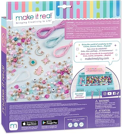 Make It Real: Celestial Stones Bracelets Kit - Create 8 Fashionable Bracelets, 4 Celestial Charms, 270 Pieces, Includes Play Tray, All-in-One, DIY Jewelry Kit, Tweens & Girls, Arts & Crafts, Ages 8+