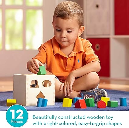Melissa & Doug Shape Sorting Cube - Classic Wooden Toy With 12 Shapes