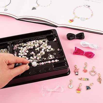 Make It Real - Juicy Couture Pink and Precious Bracelets - DIY Charm Bracelet Making Kit - Friendship Bracelet Kit with Charms, Beads & Cords - Arts & Crafts Bead Kit for Girls - Makes 8 Bracelets