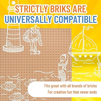 Strictly Briks Large Classic Stackable Baseplates, for Building Bricks, Bases for Tables, Mats, and More, 100% Compatible with All Major Brands, Sandy Yellow, 1 Piece, 10x10 Inches