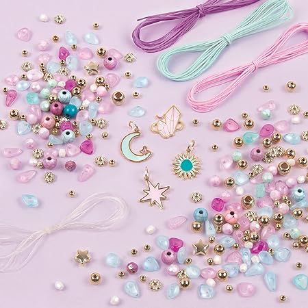 Make It Real: Celestial Stones Bracelets Kit - Create 8 Fashionable Bracelets, 4 Celestial Charms, 270 Pieces, Includes Play Tray, All-in-One, DIY Jewelry Kit, Tweens & Girls, Arts & Crafts, Ages 8+