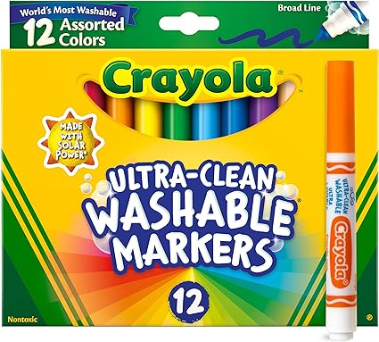 Crayola Broad Line Markers (12 Count), Washable Markers for Kids, Assorted, Great for Classrooms & School Supplies, Ages 3+
