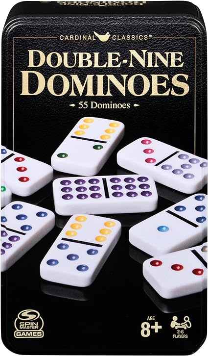 Spin Master Games Cardinal Classics Double Nine Dominoes Set in Storage Tin Dominoes for Kids Family Games Adult Games Dominoes Set for Adults and Kids Ages 8+