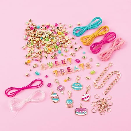 Make It Real: Sweet Treats DIY Bracelet Kit - Create 7 Charm Bracelets, 280 Pieces Included, Make Dessert Themed Eye-Catching Bracelets, DIY All-in-One Kit, Tweens & Girls, Arts & Crafts, Ages 8+