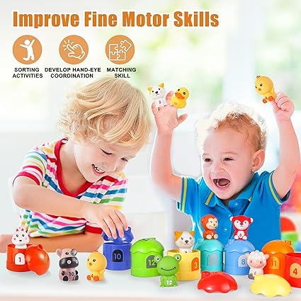 Learning Toys for Toddlers 1 2 3 Year Old, 24 Pcs Farm Animals Toy, Montessori Toys, Counting, Matching & Sorting Fine Motor Games, Christmas Birthday Easter Gift for Baby Boys Girls Age 12-18 Months