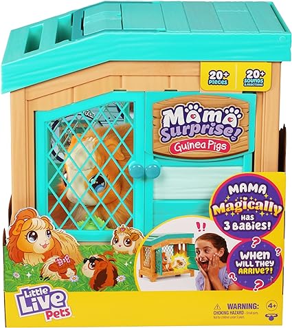 Little Live Pets - Mama Surprise | Soft, Interactive Guinea Pig and her Hutch, and her 3 Babies. 20+ Sounds & Reactions. for Kids Ages 4+, Multicolor, 7.8 x 11.93 x 11.38 inches