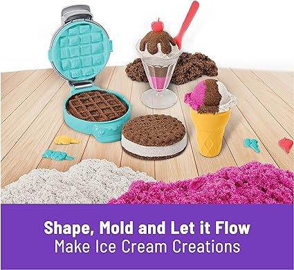 Kinetic Sand Scents, Ice Cream Treats Playset with 3 Colors of All-Natural Scented Play Sand and 6 Serving Tools, Sensory Toys for Kids Ages 3 and up