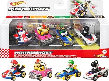 Hot Wheels Mario Kart Characters and Karts as Hot Wheels Die-Cast Toy Cars 4-Pack (Amazon Exclusive)