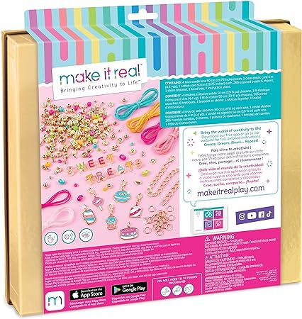 Make It Real: Sweet Treats DIY Bracelet Kit - Create 7 Charm Bracelets, 280 Pieces Included, Make Dessert Themed Eye-Catching Bracelets, DIY All-in-One Kit, Tweens & Girls, Arts & Crafts, Ages 8+