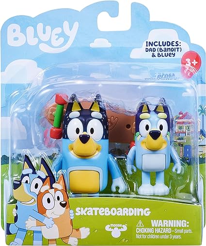 Bluey - Skateboarding 2.5" & Dad 3.27" Figures - 2 Pack