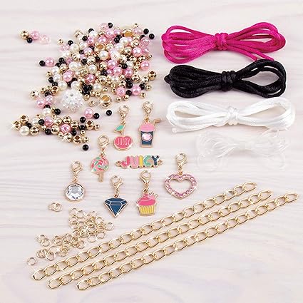 Make It Real - Juicy Couture Pink and Precious Bracelets - DIY Charm Bracelet Making Kit - Friendship Bracelet Kit with Charms, Beads & Cords - Arts & Crafts Bead Kit for Girls - Makes 8 Bracelets