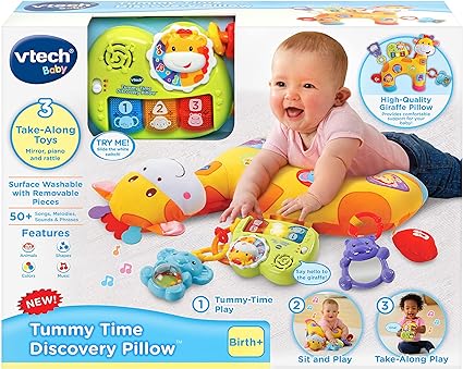 VTech Tummy Time Discovery Pillow 3.94 x 15.75 x 27.17 inches For 12 months to 36 months With childrens plush toy pillows
