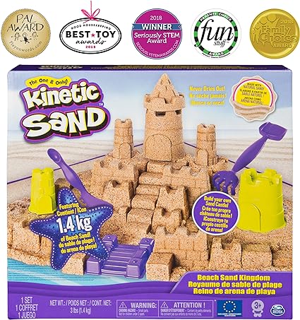 Kinetic Sand Beach Sand Kingdom Playset with 3lbs of Beach Sand, for Ages 3 and Up
