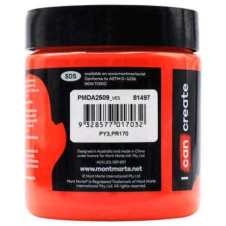 Mont Marte Mont Martee Dimension Acrylic Paint 250Ml Pot Azo Vermilion