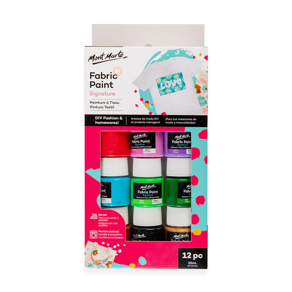 Mont Marte Signature Fabric Paint Set - 12Pc X 20ml