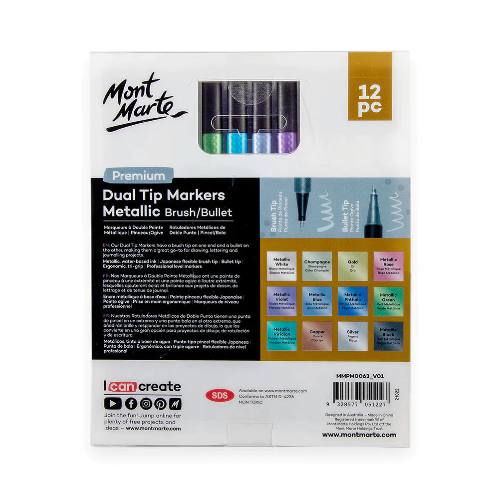 Mont Marte Mont Martee Premium Dual Tip Metallic Marker Set 12Pc