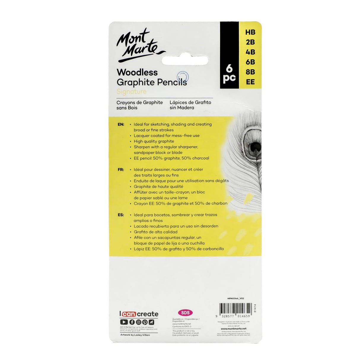 Mont Marte Woodless Graphite Pencils Signature 6Pc