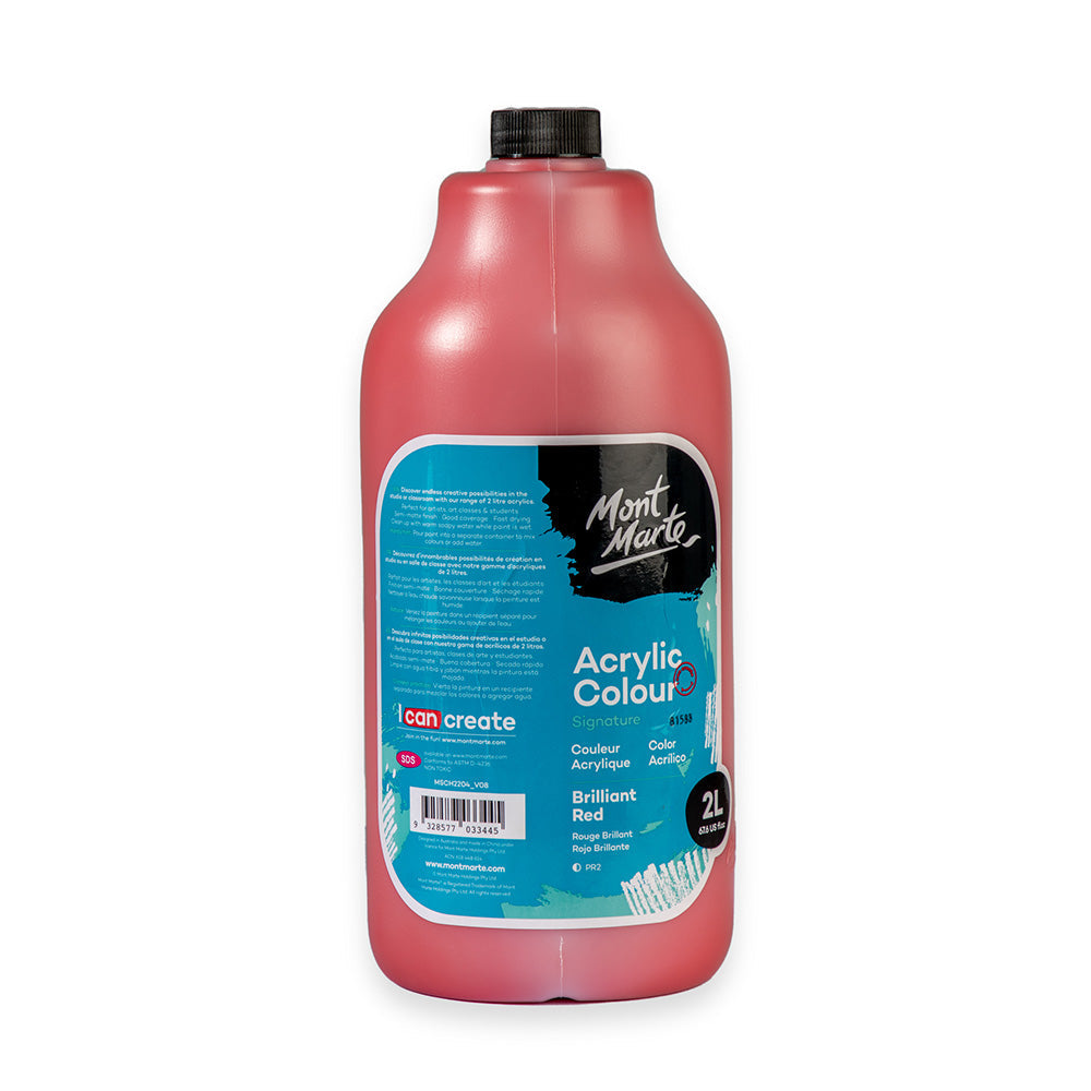 Mont Marte Acrylic Colour Paint Signature 2L 67 6 Us Fl Oz Bottle Brilliant Red
