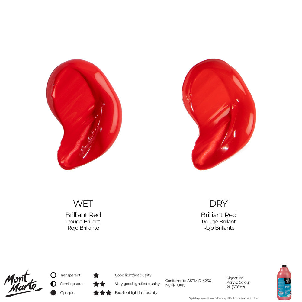 Mont Marte Acrylic Colour Paint Signature 2L 67 6 Us Fl Oz Bottle Brilliant Red