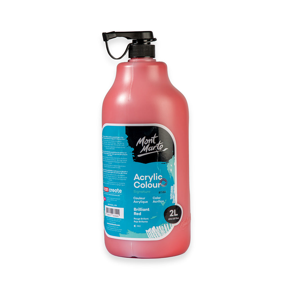 Mont Marte Acrylic Colour Paint Signature 2L 67 6 Us Fl Oz Bottle Brilliant Red