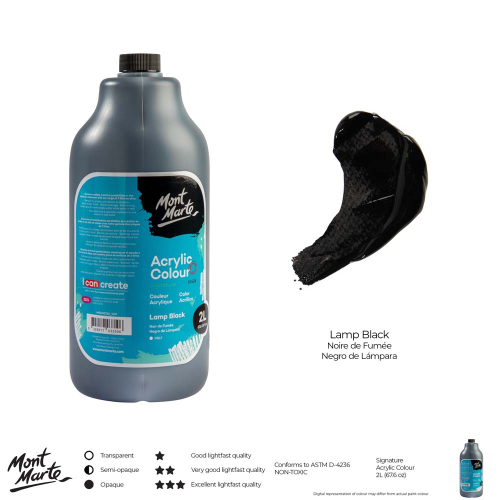 Mont Marte Acrylic Colour Paint Signature 2L 67 6 Us Fl Oz Bottle Black
