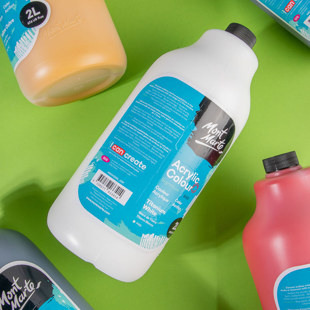 Mont Marte Acrylic Colour Paint Signature 2L 67 6 Us Fl Oz Bottle Titanium White