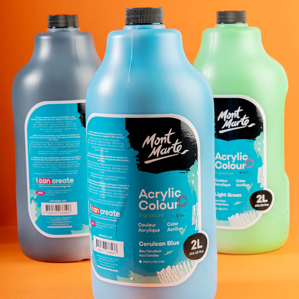 Mont Marte Acrylic Colour Paint Signature 2L 67 6 Us Fl Oz Bottle Cerulean Blue