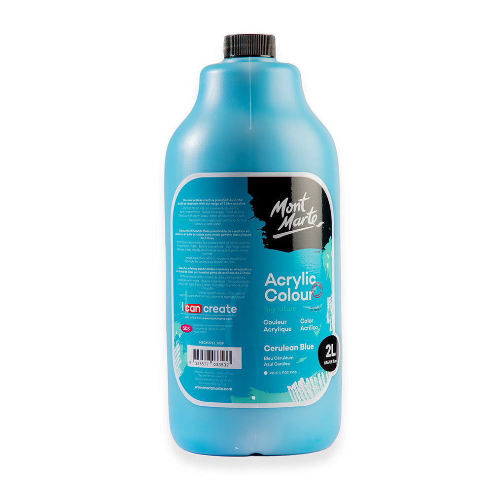 Mont Marte Acrylic Colour Paint Signature 2L 67 6 Us Fl Oz Bottle Cerulean Blue