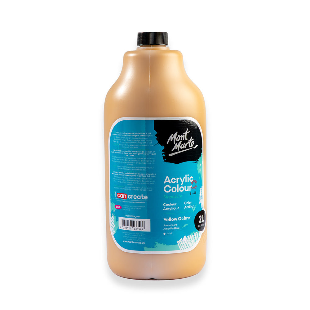 Mont Marte Acrylic Colour Paint Signature 2L 67 6 Us Fl Oz Bottle Yellow Ochre