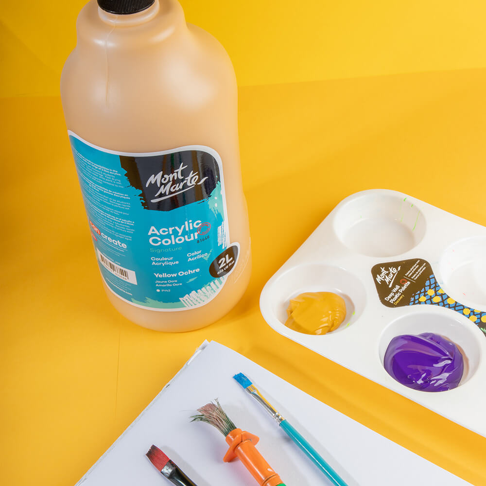 Mont Marte Acrylic Colour Paint Signature 2L 67 6 Us Fl Oz Bottle Yellow Ochre